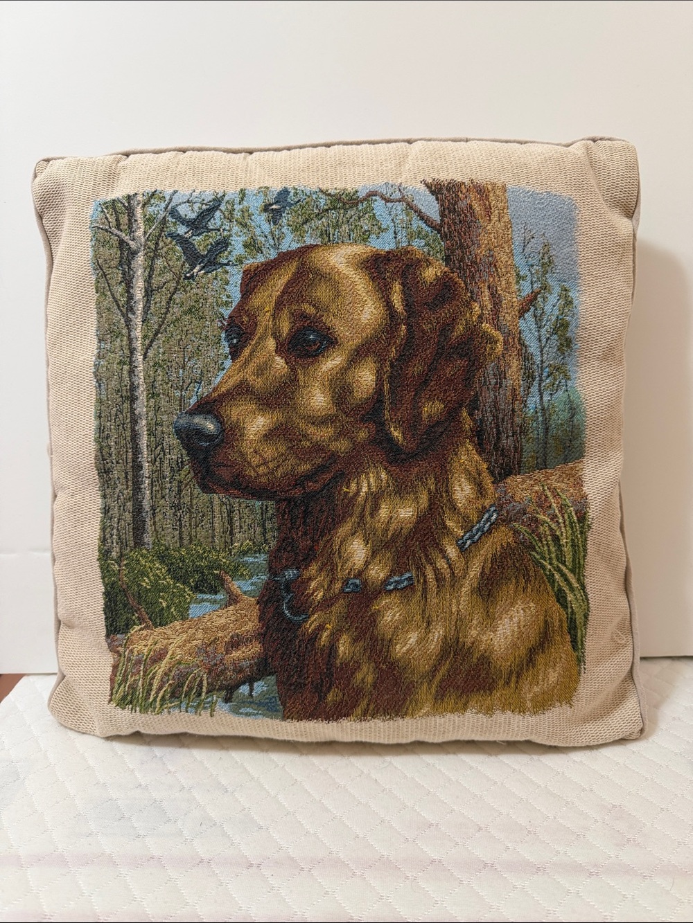 Vintage Style Charming Tapestry Golden Retriever Decorative Pillow NWOT